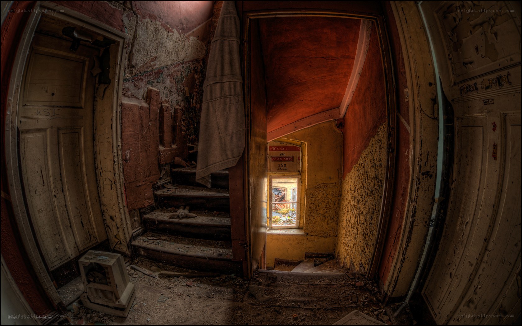 Abandoned building hallway