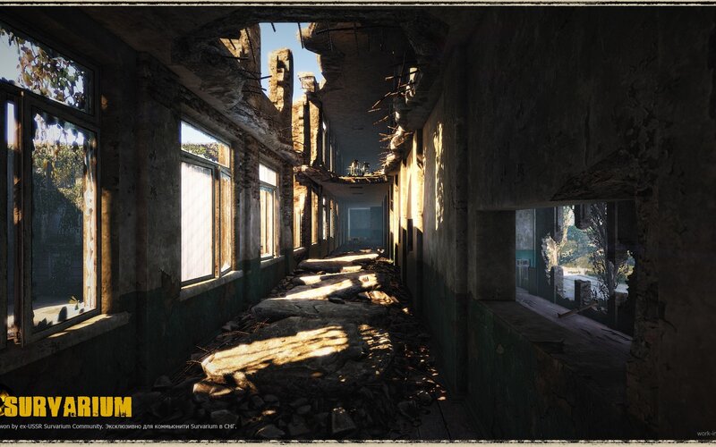 Abandoned Building Hallway — Brown, Desolate