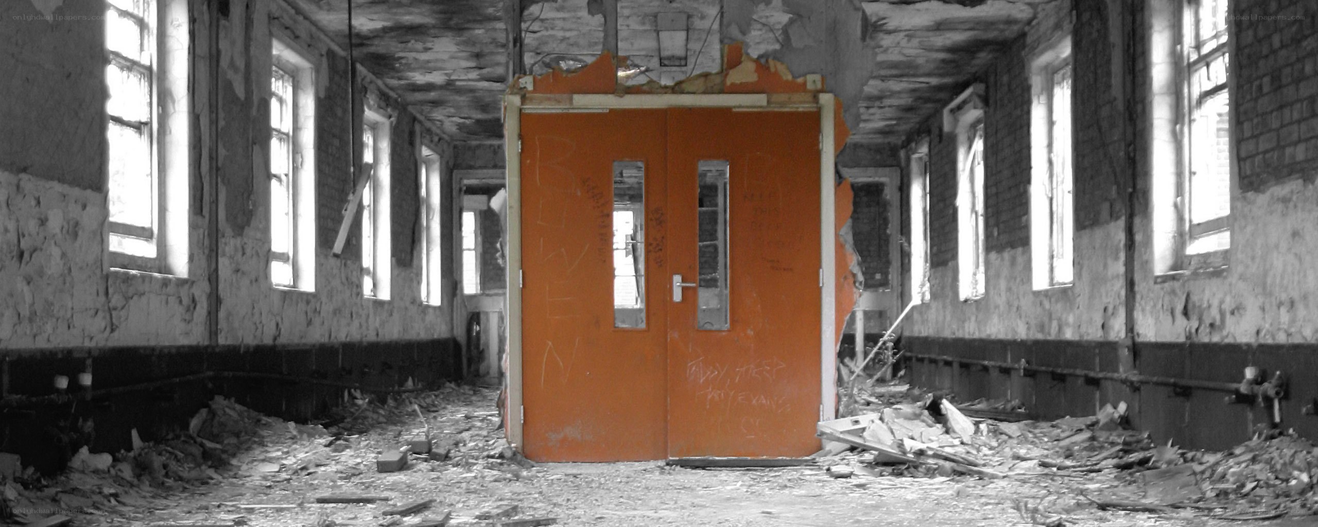 Abandoned building hallway