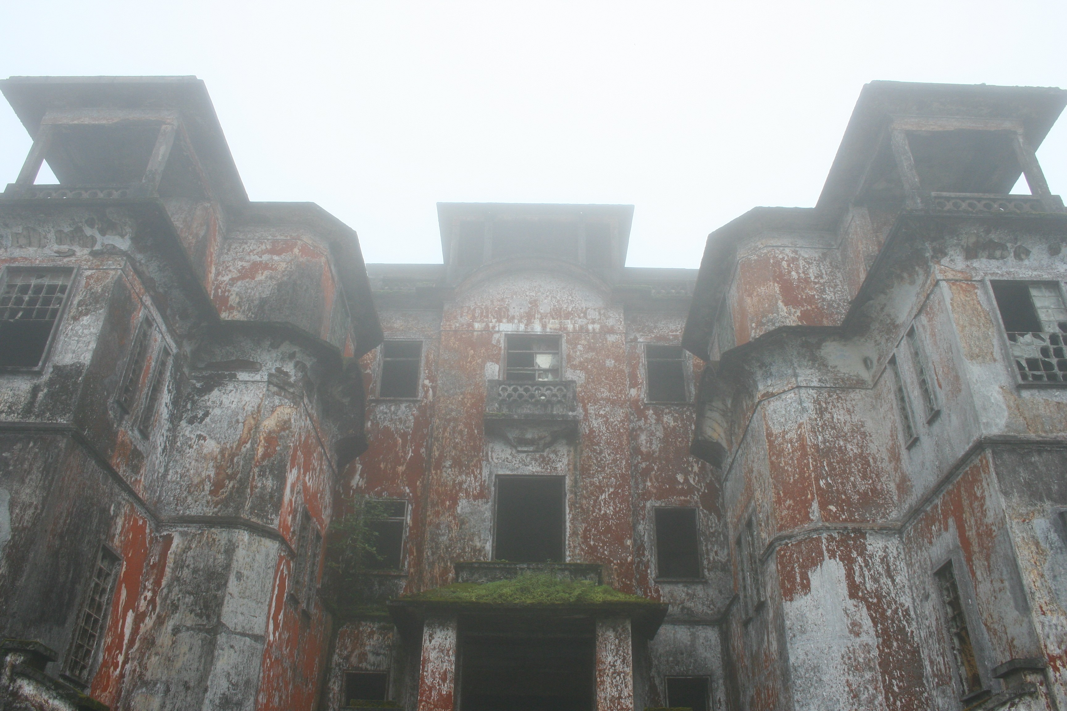 Abandoned building in fog