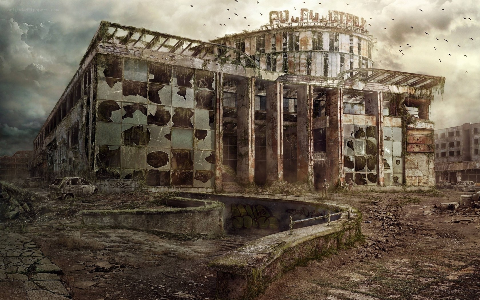 abandoned building in post-apocalyptic world