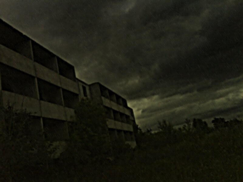 Abandoned Building in Rain — Black
