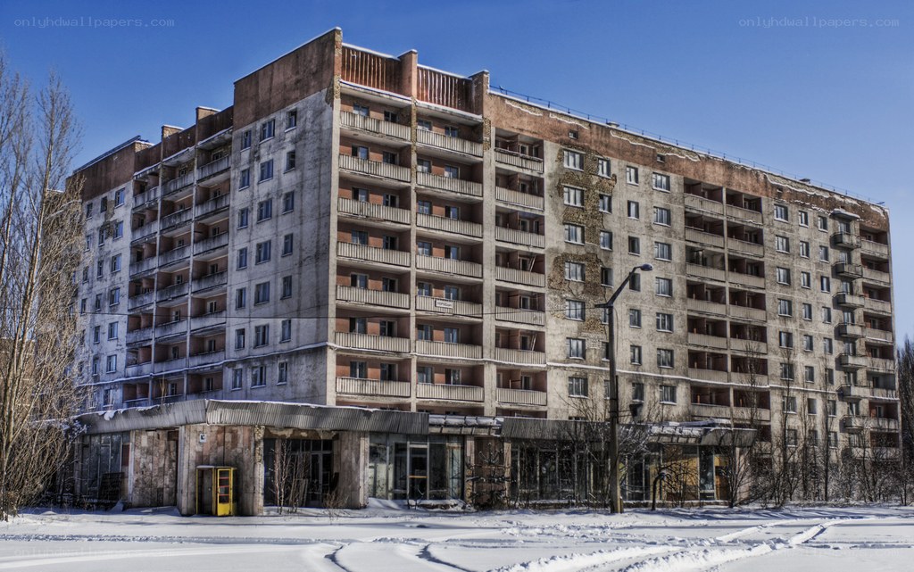 Abandoned building in snow