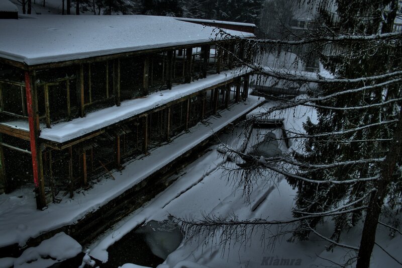 Abandoned Building in Snow — White, Dreary