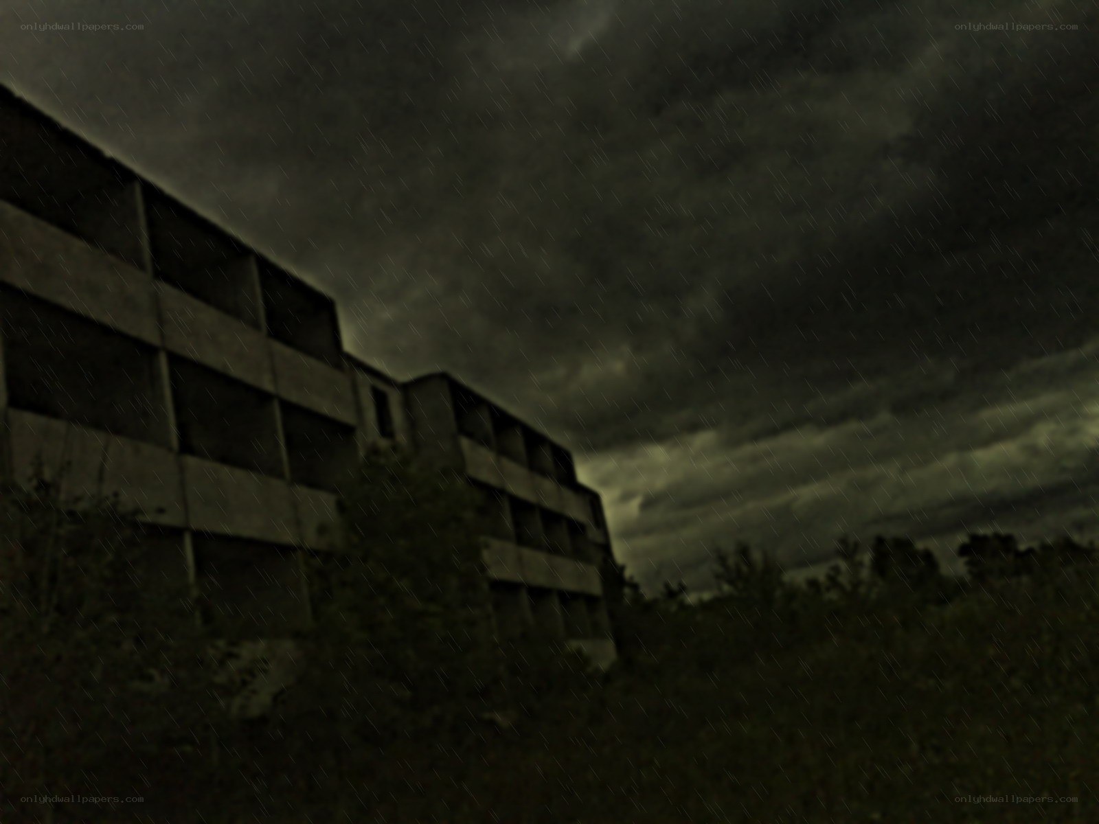 Abandoned building in storm
