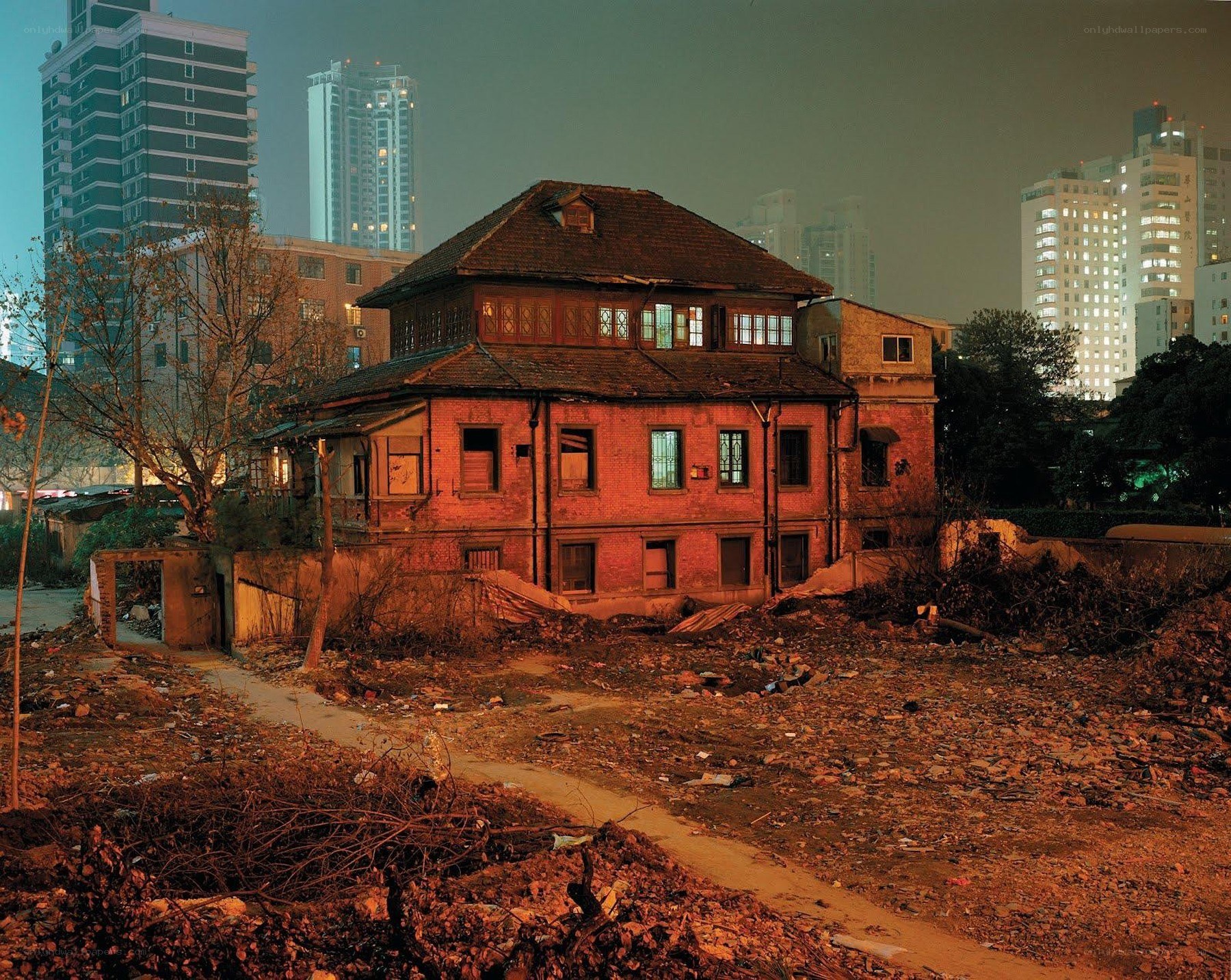 Abandoned building in urban area