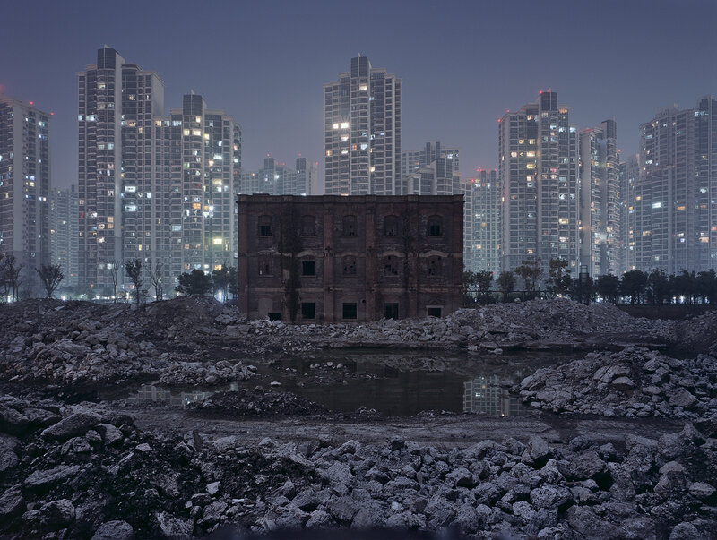 Abandoned building in urban landscape