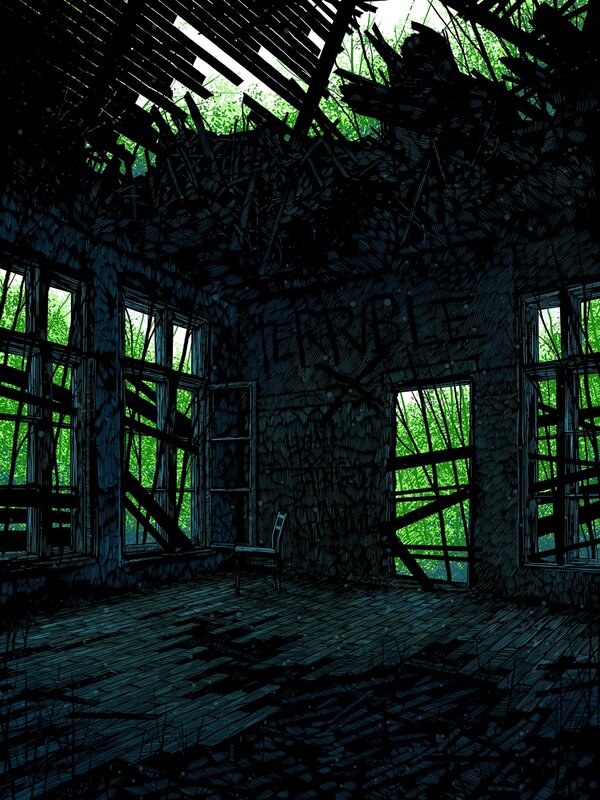 Abandoned Building Interior — Black, Dark, Illustration