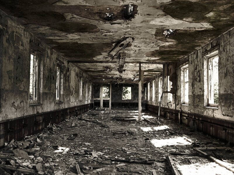 Abandoned Building Interior — Black, Desolate, Photograph