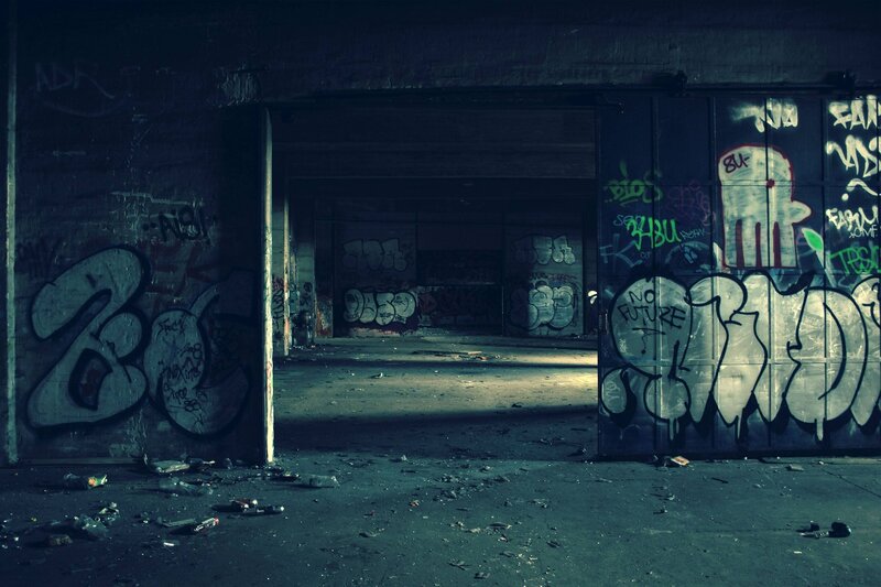 Abandoned Building Interior — Black, Dramatic