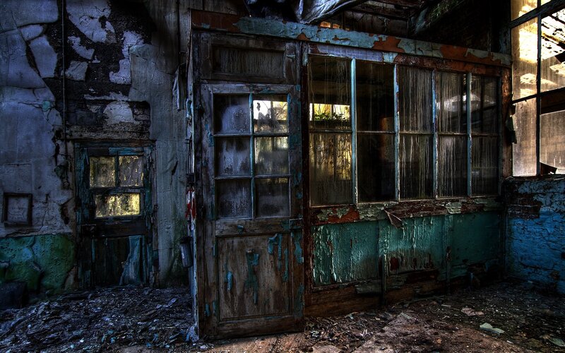 Abandoned Building Interior — Blue, Dramatic