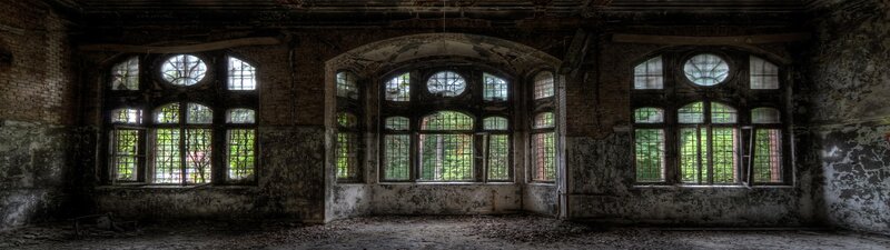 Abandoned Building Interior — Brown, Dramatic, Photograph, Windows
