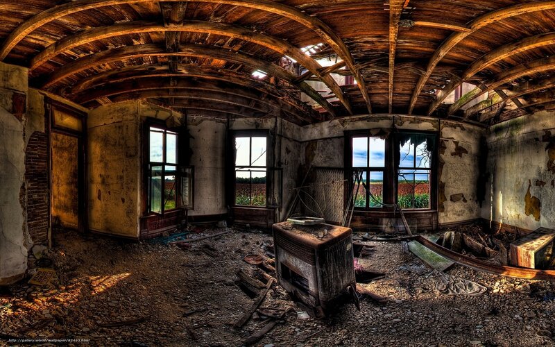 Abandoned Building Interior — Brown