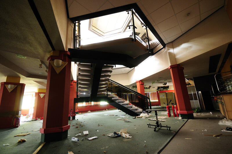 Abandoned Building Interior — Red