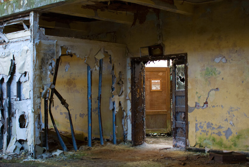 Abandoned Building Interior — Yellow