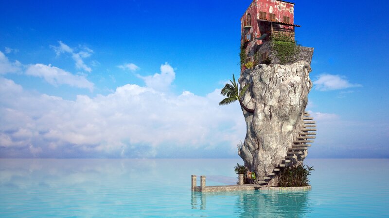 Abandoned Building on Rock