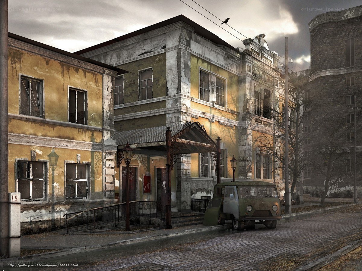abandoned building street scene