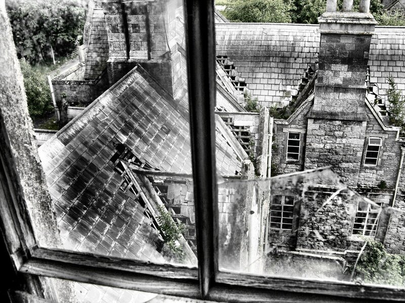 Abandoned building through broken window