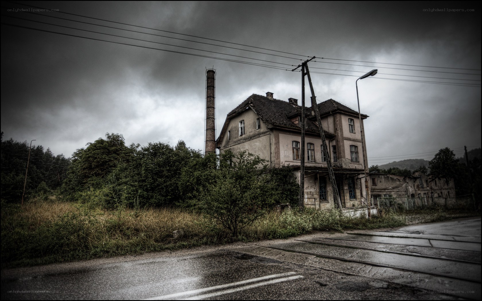 abandoned building under stormy sky