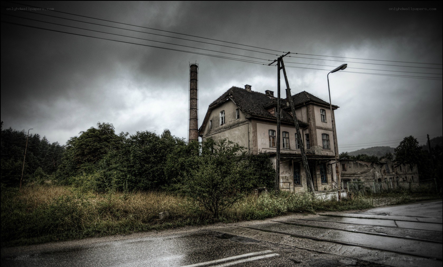 abandoned building under stormy sky