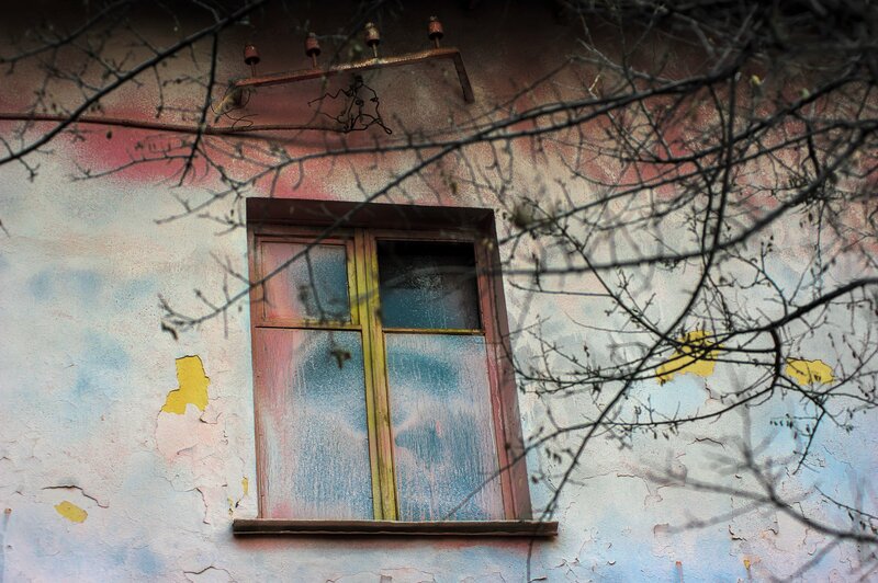 Abandoned Building Window — Blue