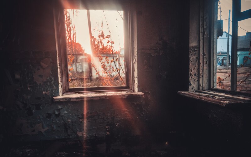Abandoned Building Window — Orange
