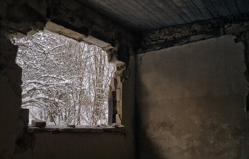 Abandoned building window view
