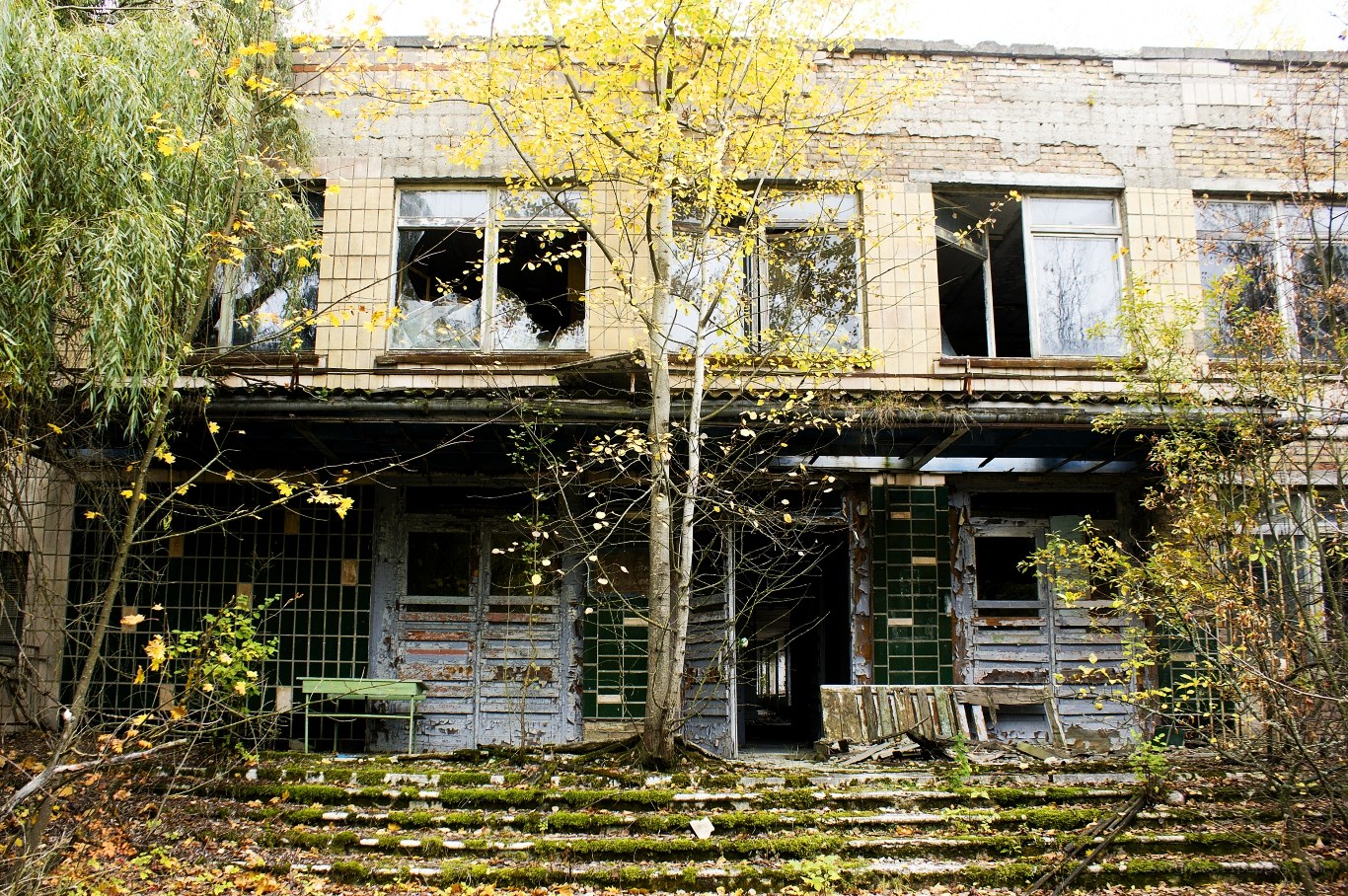 Abandoned building with autumn foliage