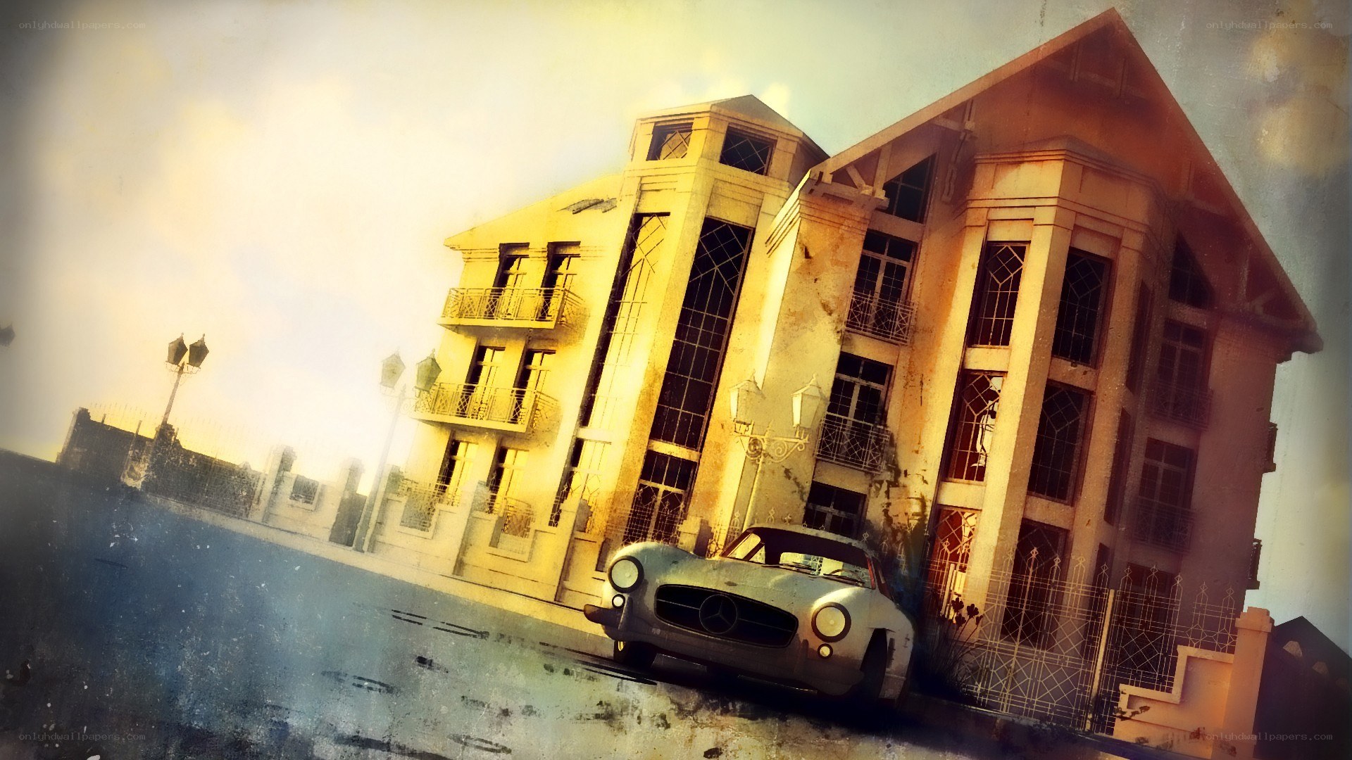 abandoned building with classic car