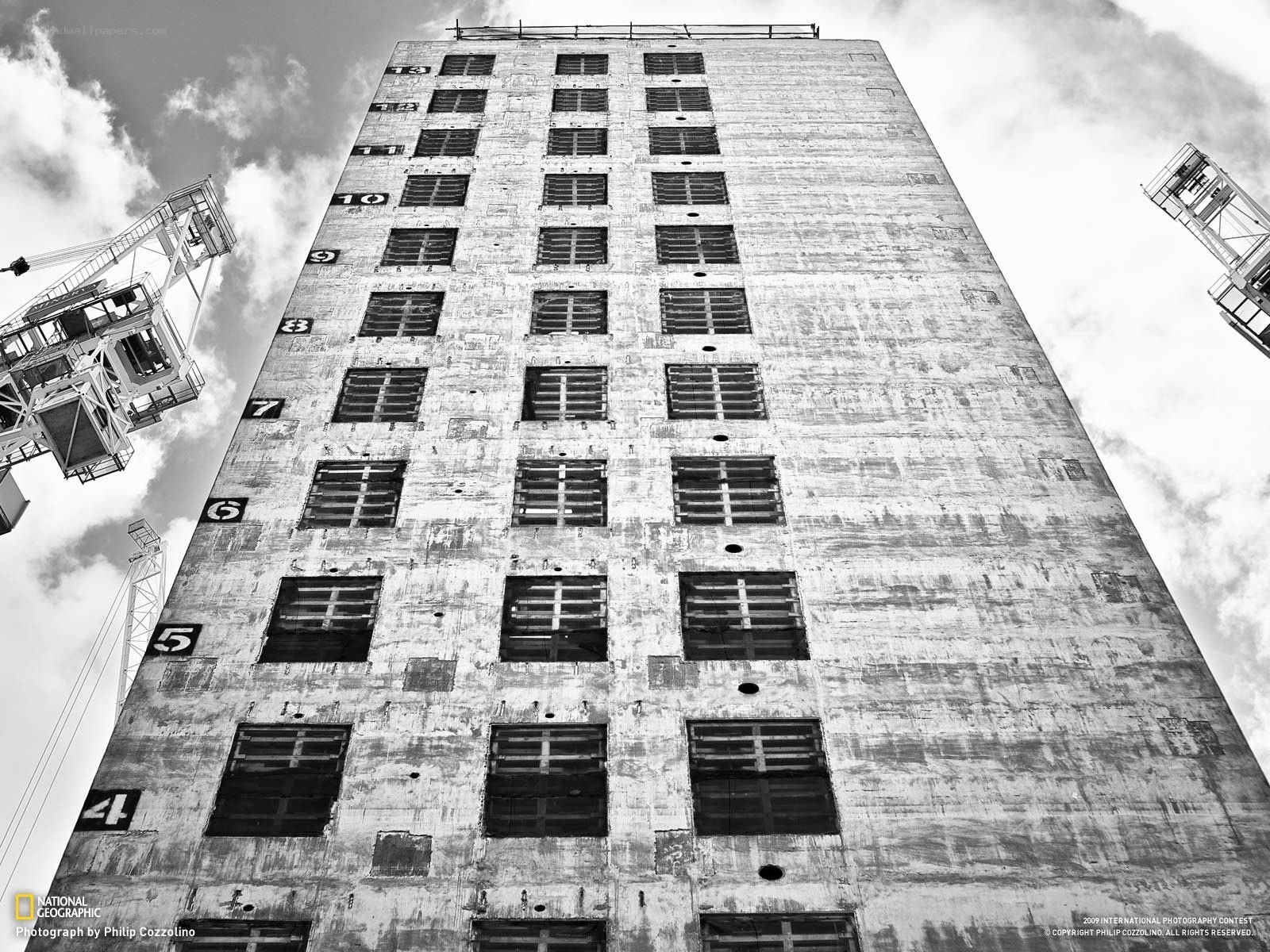 Abandoned building with cranes