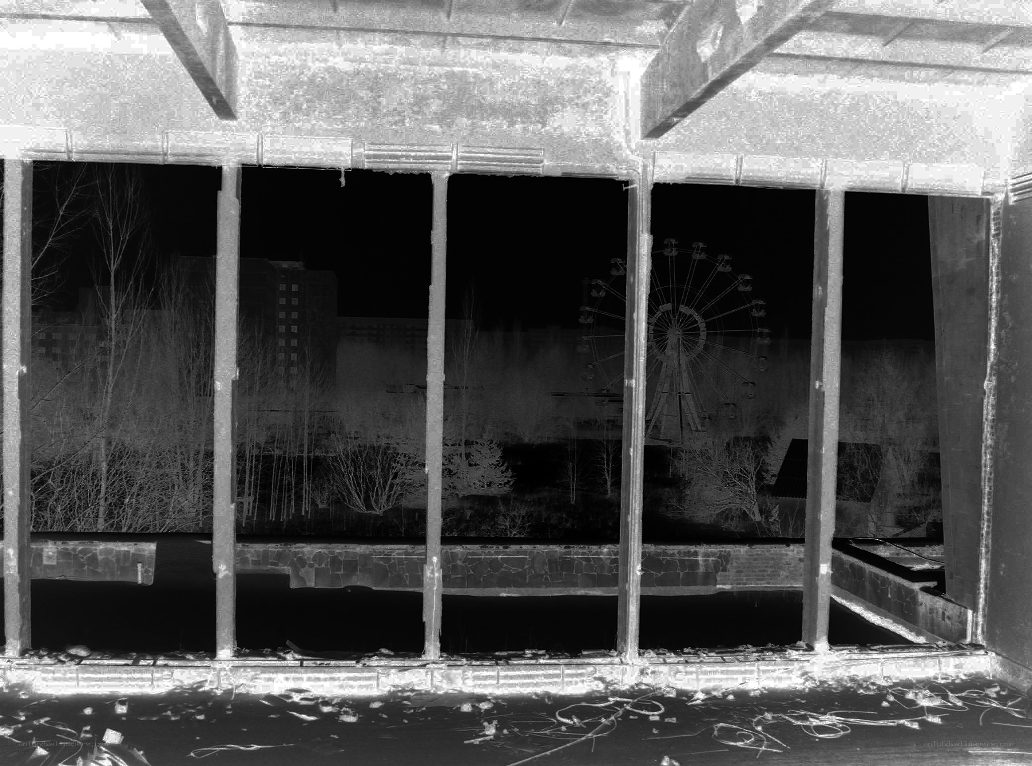 Abandoned building with Ferris wheel