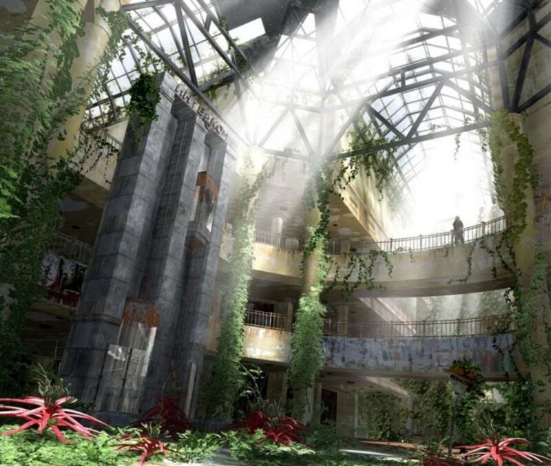 abandoned building with overgrown plants