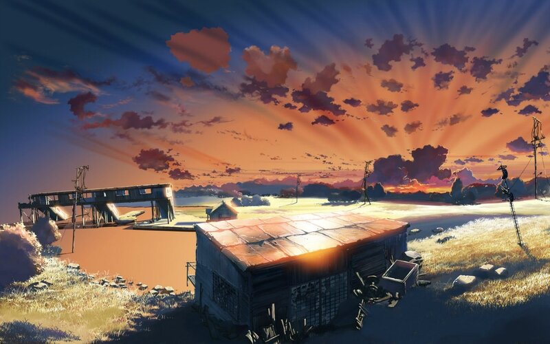 Abandoned Buildings at Sunset — Orange, Dramatic, Digital Art