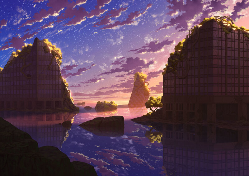Abandoned Buildings in Water — Purple