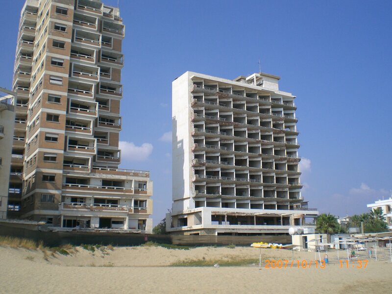 Abandoned buildings on a beach