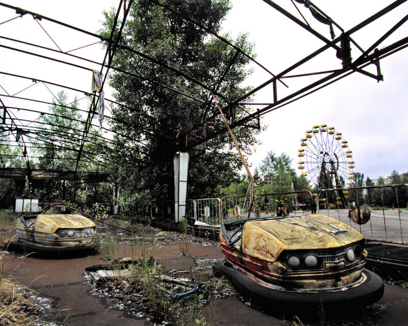 Abandoned Bumper Cars — Yellow, Desolate, Afternoon