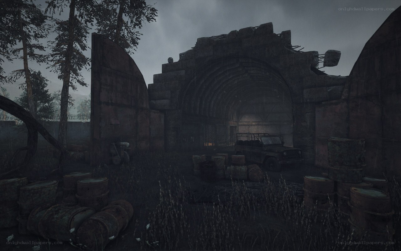 abandoned bunker in rainy forest