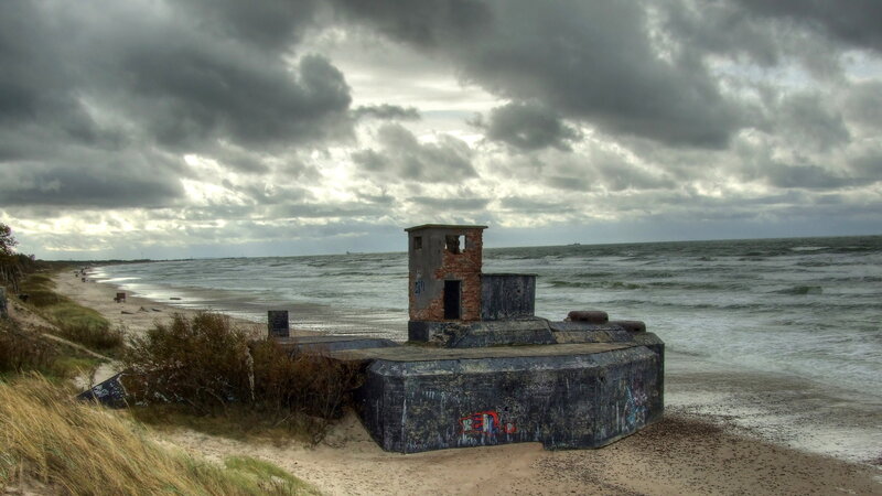 Abandoned Bunker on Beach — Gray, Dramatic