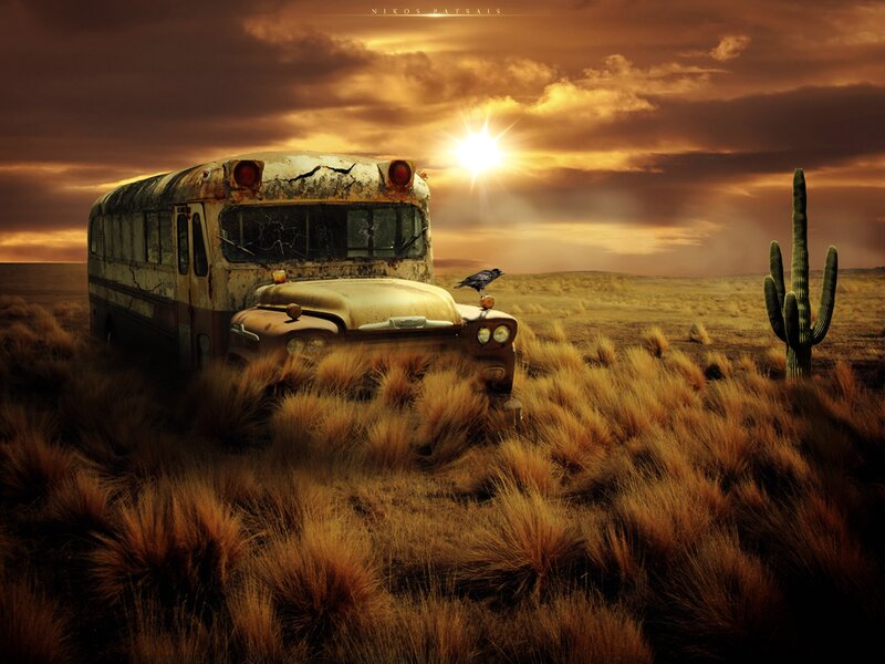 Abandoned Bus in Desert