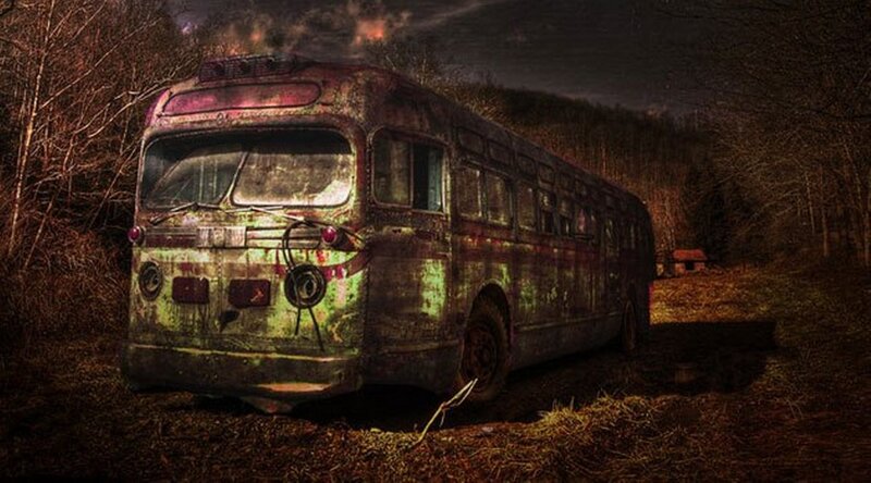 Abandoned Bus in Forest — Brown