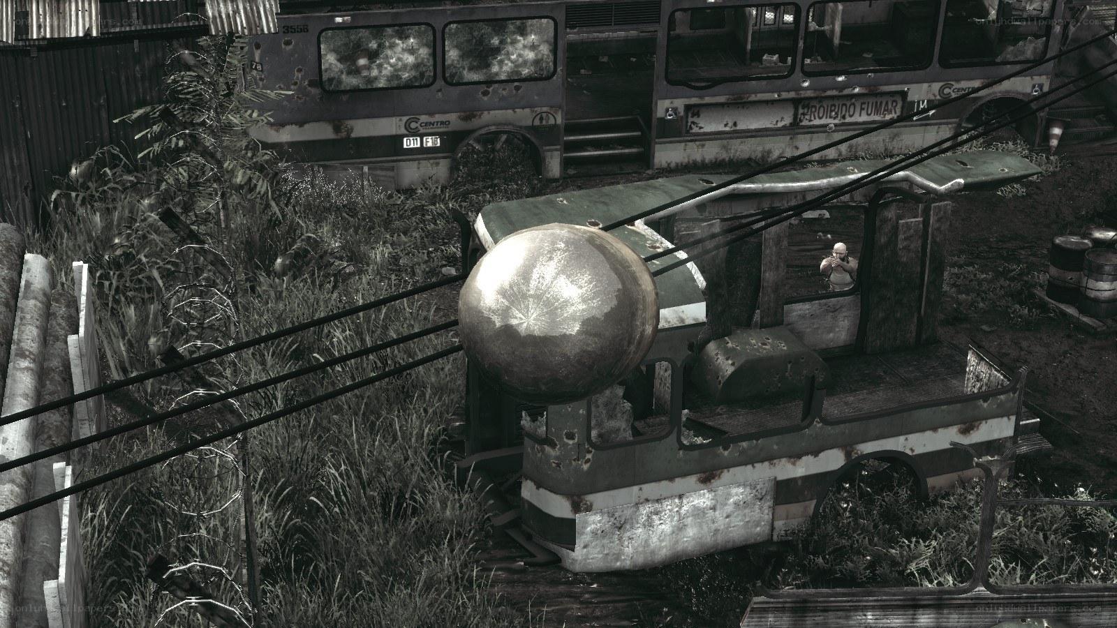 Abandoned bus in overgrown area