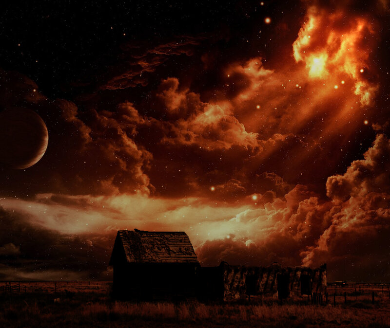Abandoned Cabin at Night — Orange