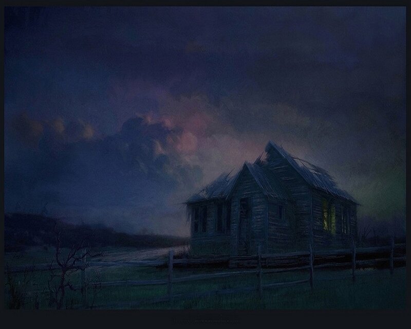 Abandoned cabin at night