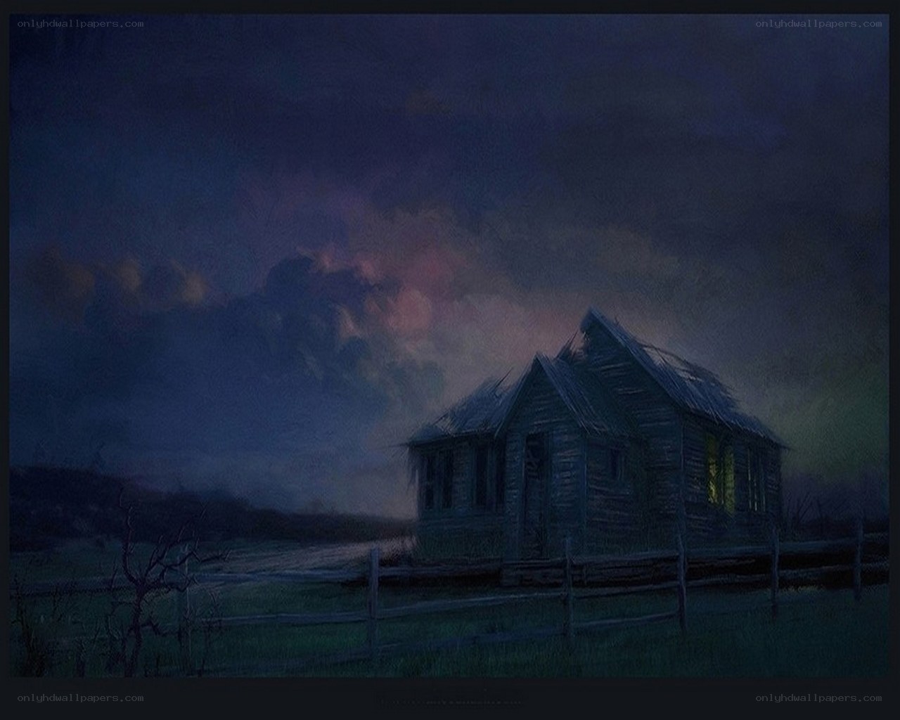 Abandoned cabin at night