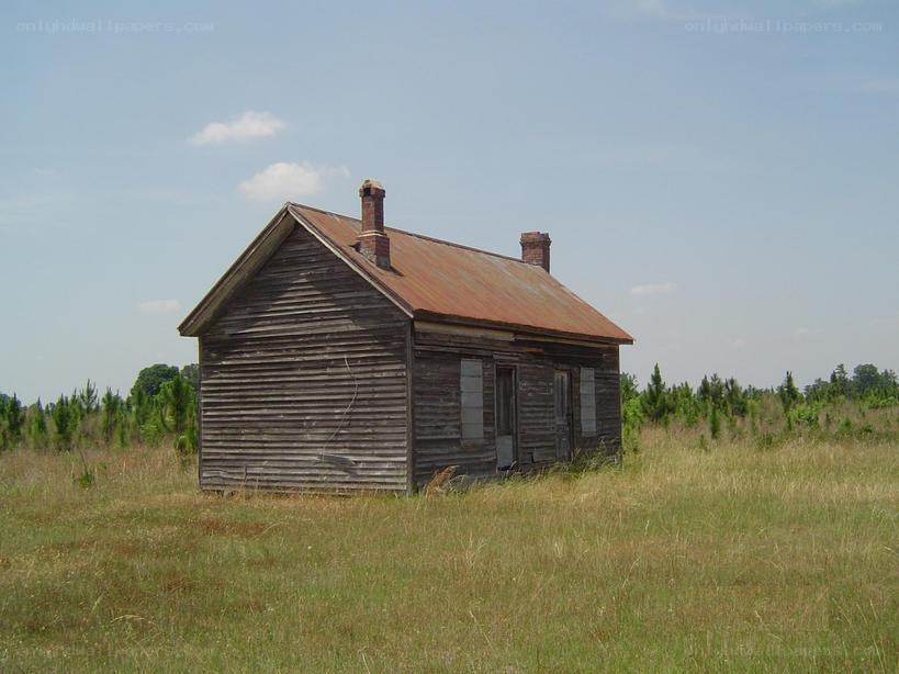 abandoned cabin in a field