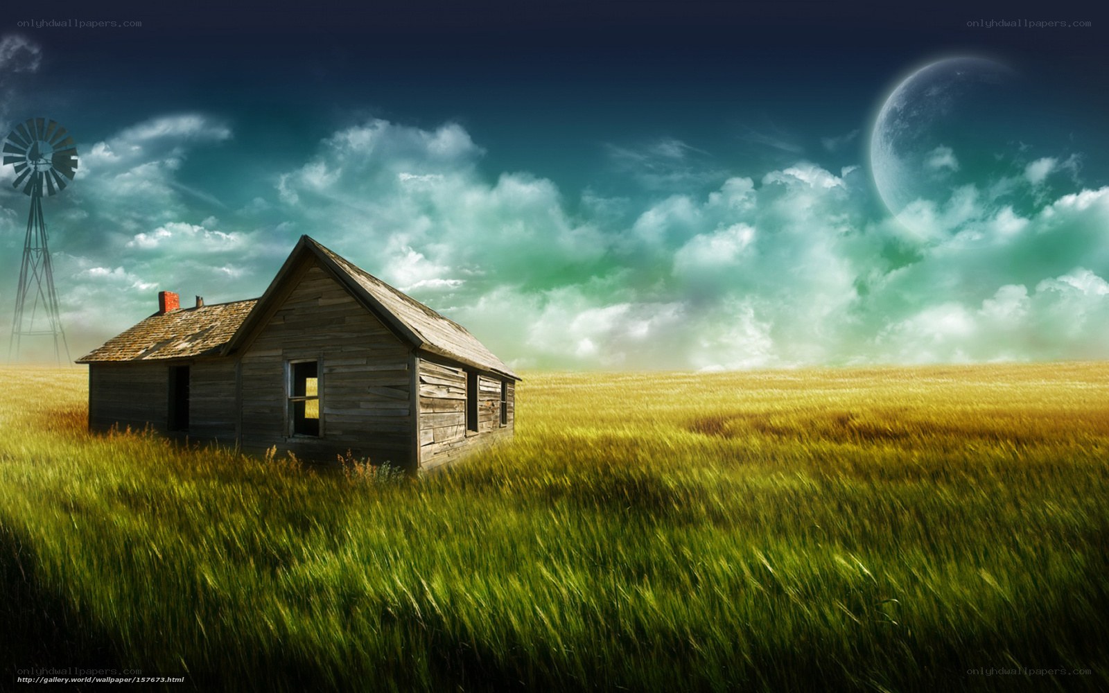 Abandoned cabin in a field