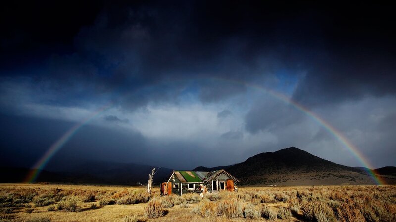 Abandoned Cabin in Desert — Blue