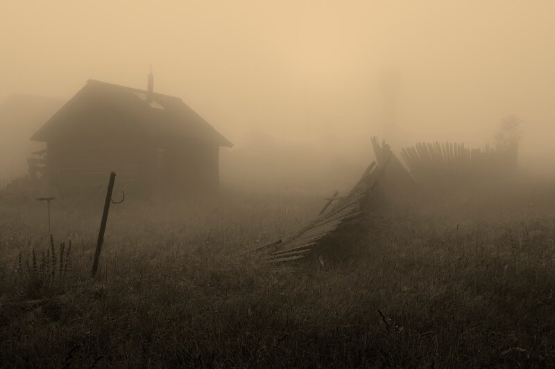 Abandoned Cabin in Fog — Brown