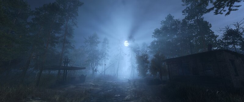 Abandoned Cabin in Forest — Blue, Dark