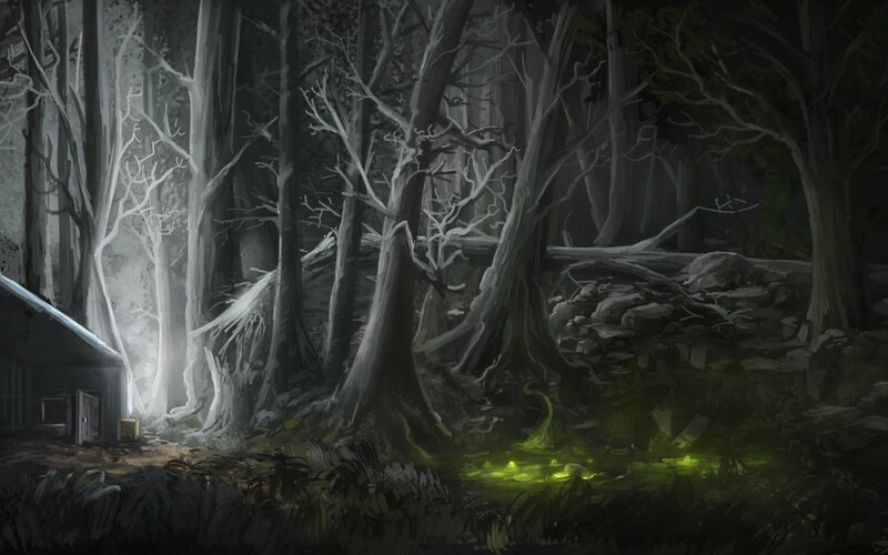 Abandoned Cabin in Forest — Green, Dark